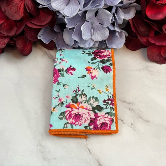 Light Blue Floral Butterfly Bow Tie and Pocket Square - Picture 9 of 16